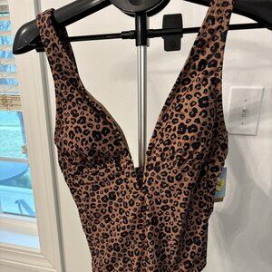 Shade & Shore Leopard Print One Piece Swimsuit Sz (0-2) New